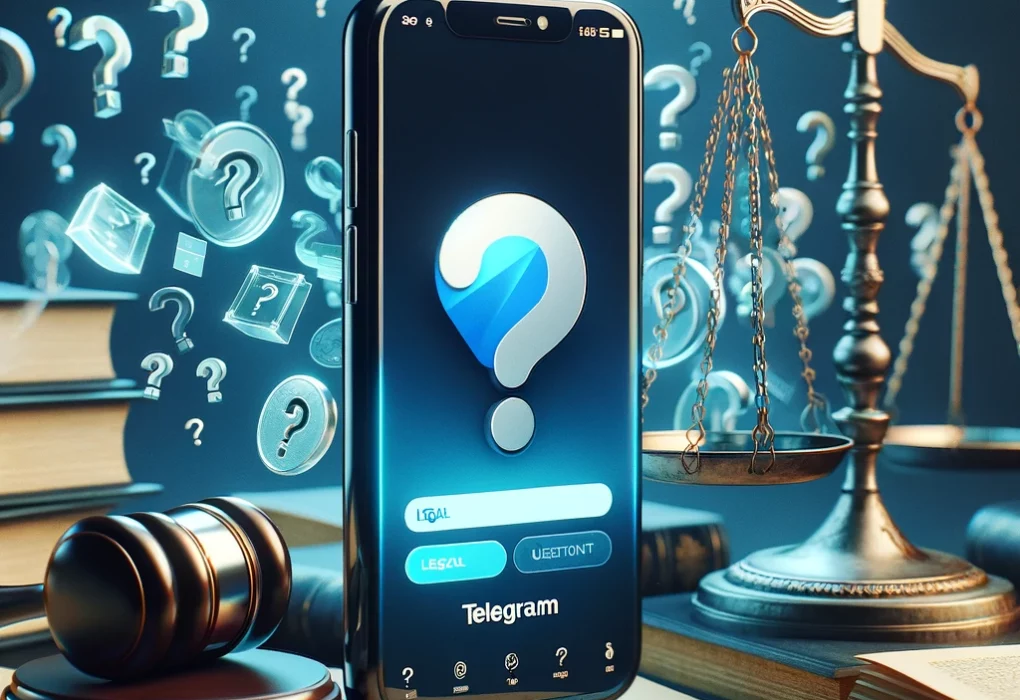 An image with a phone and the scales of justice to ask whether it is legal to bet on Telegram.