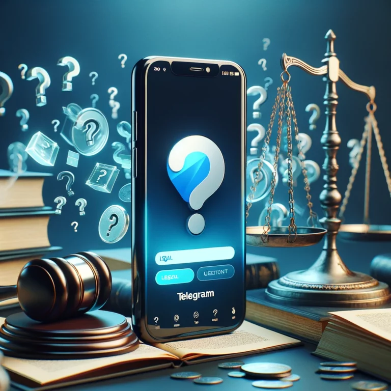 An image with a phone and the scales of justice to ask whether it is legal to bet on Telegram.