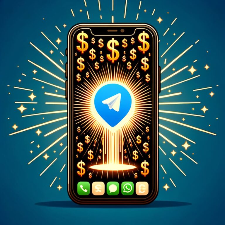 iphone screen showing telegram betting service with telegram icon and dollar signs in the background